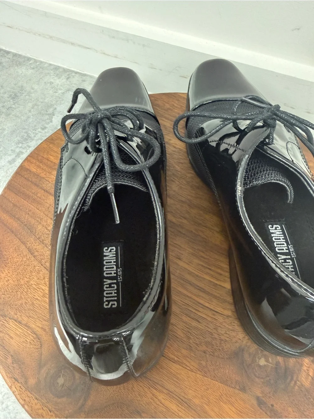Stacy Adams Black Patent & Knit Lace-Up Dress Oxfords
